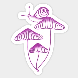 Pink Snail Sitting on Mushrooms Sticker